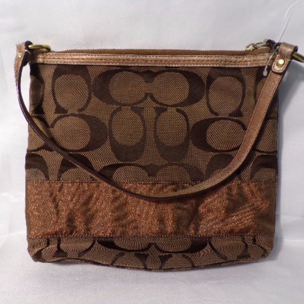 Coach Brown Canvas Signature Shoulder Bag 12"
